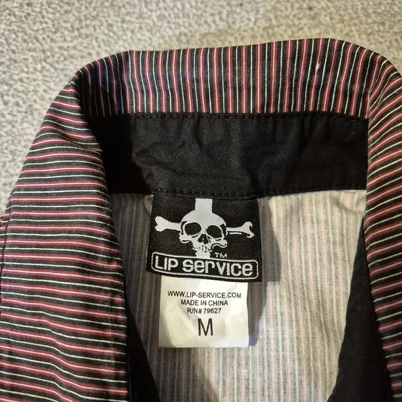 Vintage Men's LIP SERVICE Striped Button Down Shirt sz M Zippers Punk Goth Slim, - Picture 2 of 11